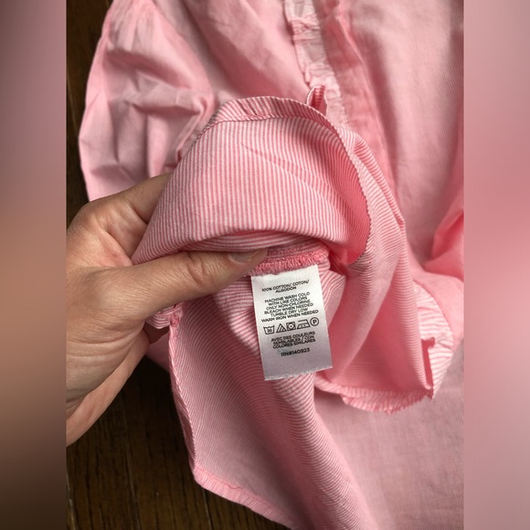 Ann Taylor LOFT Women’s L Pink Striped Ruffled Long-Sleeve Cotton - Picture 10 of 13